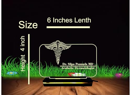 Image of PRINTKART Doctors Name and Designation Personalised LED 3D Illusion Lamp Gift for Doctor Laser Cut Acrylic Transparent Material 7 x 5 Inches