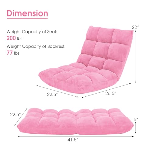 Image of Giantex Floor Chair with Back Support, Folding Sofa Chair with 14 Adjustable Position, Padded Sleeper Bed, Couch Recliner, Floor Gaming Chair, Meditation Chair, Gaming Floor Chairs for Adults(Pink)