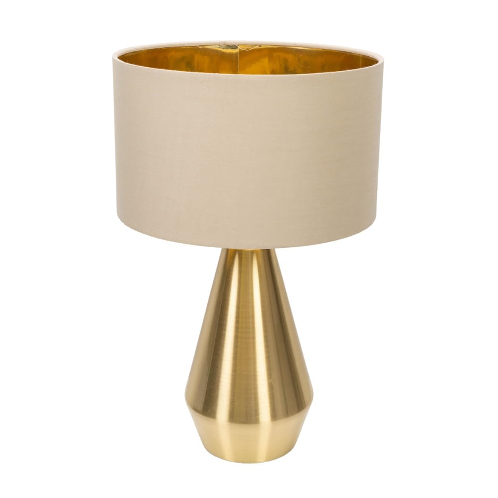 ValueLights Jax Gold Dimmable Touch Table Lamp with Fabric Drum & Gold Inner Lamp Shade in Natural