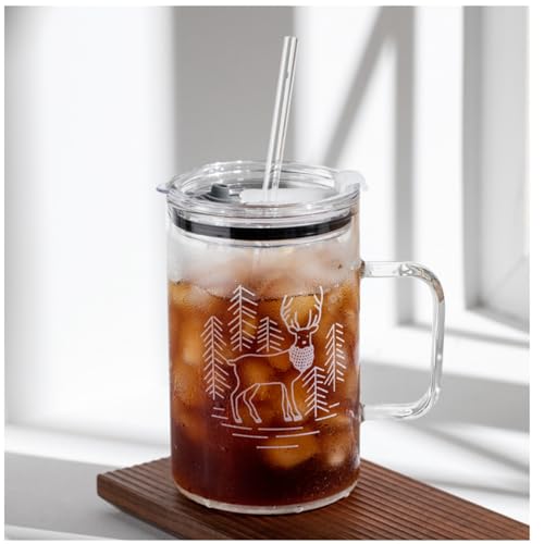 yarunchuangding タンブラーグラス 耐熱ガラス 大容量 厚底 蓋付き 1000ml 筒状 ストロー付き 漏れ防止 ガラスストローカップ 耐熱 耐冷 透明 密閉性 耐冷 透明 ストロー コップ ドリンク容器 就職祝い 誕生日 贈り物 電子レンジ