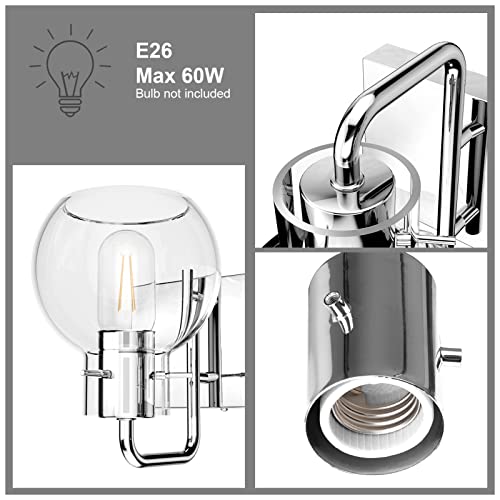 Image of Tipace 5 Lights Stainless Steel Modern Bathroom Vanity Light Fixtures Over Mirror Chrome Industrial Vanity Lights with Globe Clear Glass Farmhouse Bath Lighting(Exclude Bulb)