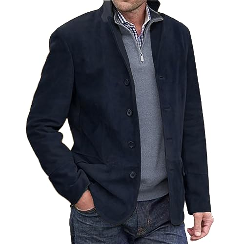 Herren Cord Anzugjacke Retro Wildleder Sakko Stehkragen Einfarbig Slim Fit Freizeit Blazer Vintage Anzugjacke für Männer Regular Fit Wolle Blazer mit Knopfleiste Businessjacke