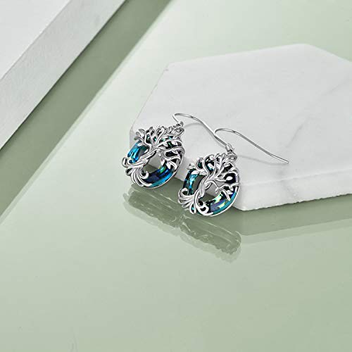 TOUPOP Tree of Life Earrings 925 Sterling Silver Family Tree Dangle Drop Earrings Crystal Jewelry Birthday Christmas Gifts for Women Her3