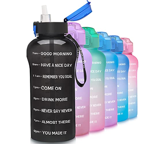 SLUXKE Trinkflasche BPA-Frei, 2 Litre Wasserflasche mit Strohhalm & Zeitmarkierungen, 1-klick Verschluss, Auslaufsichere Water Bottle für Sport, Fahrrad, Yoga, Wandern und Camping Cover