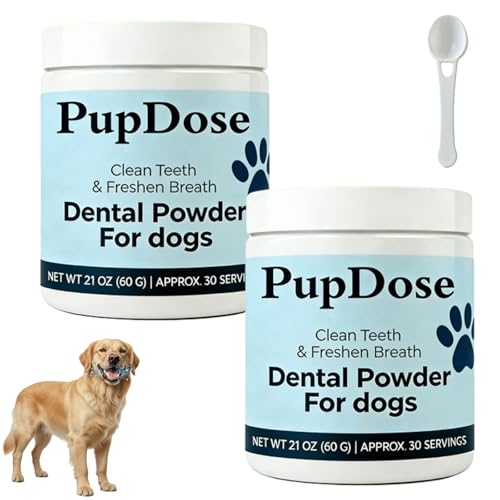 PupDose Dental Powder for Dogs Teeth Cleaning & Fresh Breath Tartar Control Dog Supplement Supports Healthy Gums & Oral Care Easy Mix Daily Dental Care for Dogs Natural Breath Freshener (2 Pcs)