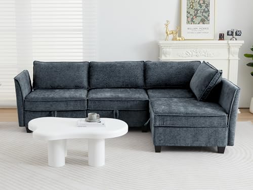 Image of ORRD Corner Modular Sectional Sofa Set, Convertible L Shaped Couch with Storage, 4 Seater Sofa Modular for Living Room, Office (Blue Grey)