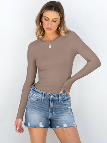 Image of ANRABESS Women Long Sleeve Shirts Rib Knit Slim Fit Tops Basic Tee Spring Outfits Casual T-Shirt Underscrubs Layer Clothes