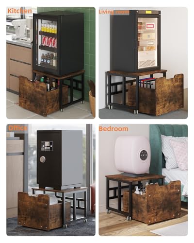 Brown 2-Tier Mobile Fridge Stand with Large Drawer for Beverage Refrigerator (180 lbs Capacity)