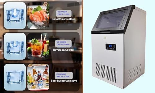 Image of Commercial Ice Cube Maker, 45Kg in a Day, 45 Crystal Clear Square Ice Cube in13-20 Mins, Ice Maker is Very usefull in Restaurent /Bars /Hotels /Kitchen /Office /Party Hall etc.