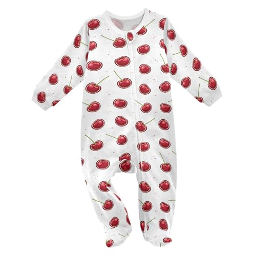 Dussdil Cherry Red Fruits Baby One-Piece Footies Newborn Rompers Pajamas Cotton Footed Pjs for Sleep Play Boys Girls 18M