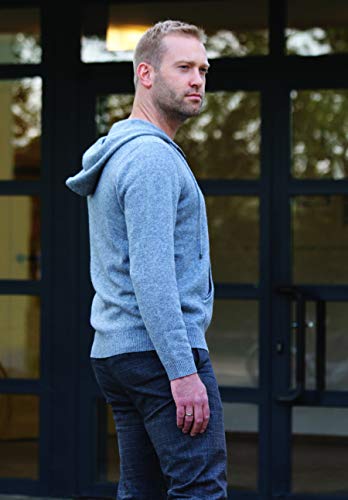 Men's Zip Hoodie Sweater 100% Cashmere Grey, Long Sleeve Jacket Front Pockets Knitted in 7 Gauge3