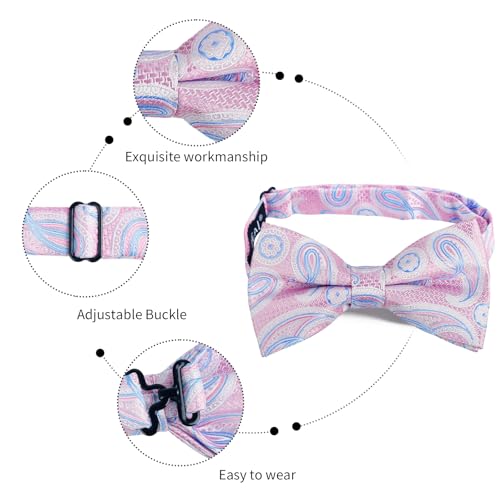 Image of Alizeal Mens 4pcs Vintage Paisley Bow Tie Set | Pre-tied Pocket Square Cufflinks Boutonniere for Wedding Everyday Use