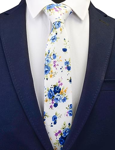 Image of GUSLESON Fashion 2.4 inch(6cm) Floral Skinny Tie for Men Slim Flower Print Cotton Necktie for Wedding Party