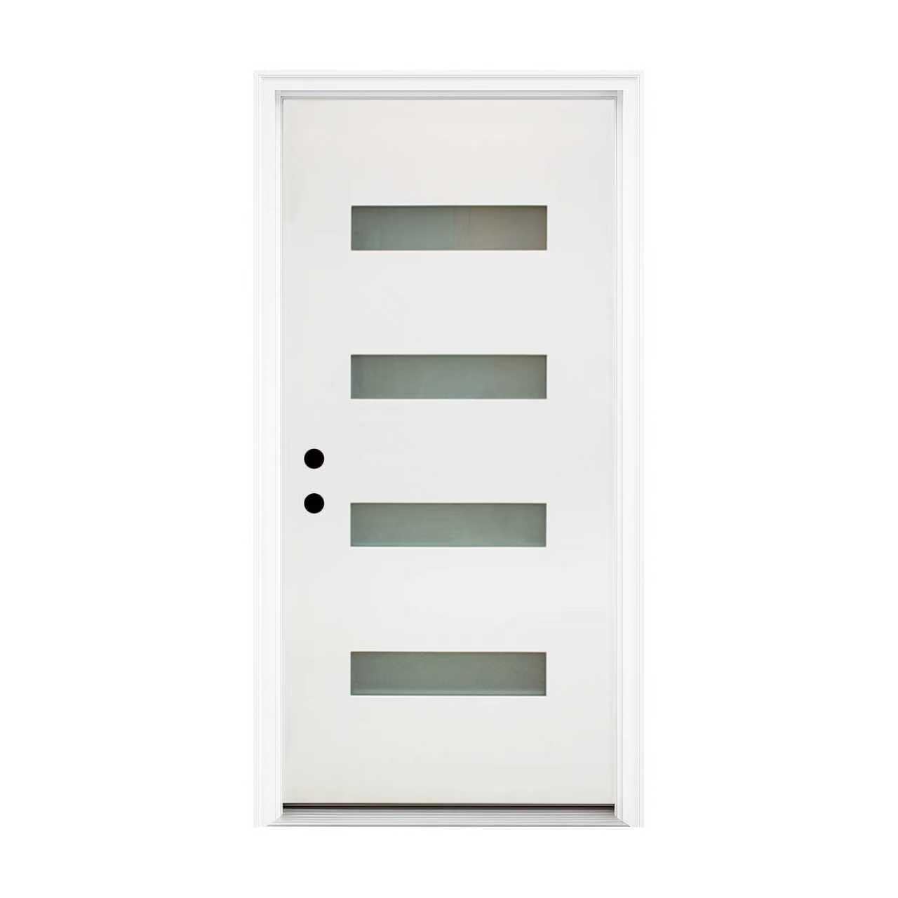 36 x 80 Fiberglass Entry Door with 4-Lite Frosted Glass, Contemporary Style Exterior Door Right Hand Inswing White Color with 4-9/16 Vinyl Frame, Knock-Down Design, White