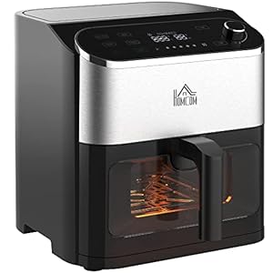HOMCOM 4-in-1 heteluchtfriteuse, 6,5 l, 1350 W, met touchscreen-friteuse met timer en kijkvenster, heteluchtoven met antiaanbaklaag en bescherming tegen oververhitting voor olievrij frituren, zwart