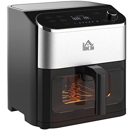 HOMCOM 4-in-1 heteluchtfriteuse, 6,5 l, 1350 W, met touchscreen-friteuse met timer en kijkvenster, heteluchtoven met antiaanbaklaag en bescherming tegen oververhitting voor olievrij frituren, zwart