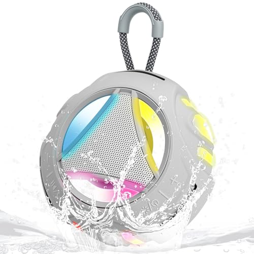 Image of Portable Bluetooth Speaker, IPX7 Waterproof Shower Speaker, Wireless Outdoor Speakers, Floating, Built-in Mic, 24H Playtime with LED Lights, Loud HD Sound, Powerful Bass, Gifts for Unisex - Gray