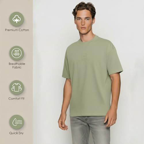 Image of Van Heusen Men's Premium Cotton Oversized Drop Shoulder Brand Logo T-Shirt