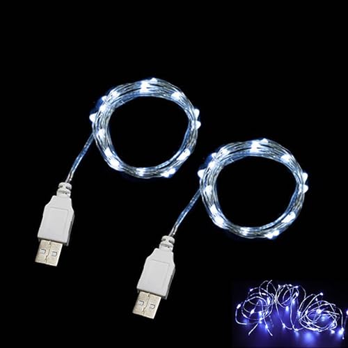 Sokelinn-six 2 m 20 LEDs Lichterkette USB Powered String Licht für Schreibtisch Büro Weihnachtsbaum Party Dekoration (Weiß, 2)