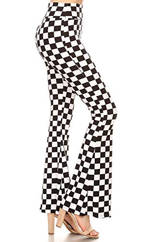Leggings Depot PZA-S534-M B&W Checkered Print Palazzo Pants, Medium