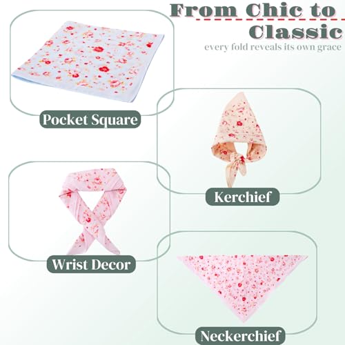 15 Pack 17" Cotton Handkerchiefs for Women, Women's Soft Hankies with Floral Print, Ladies Vintage Pocket Handkerchief, Multicolored Square Head Scarf for Wedding, Tea Party Favors, Gifts 5