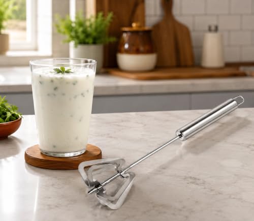 Image of Clazkit Stainless Steel Hand Push Whisk Blender | Manual Egg Beater & Milk Frother | Semi-Automatic Rotary Whisk for Eggs, Cream, Coffee & Baking