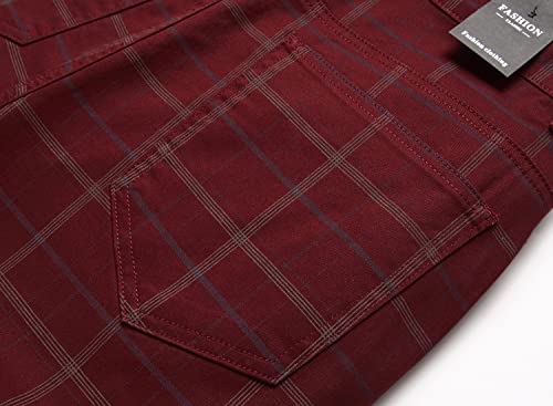 Plaid Pants for Men, Stretch Mens Slim Fit Dress Pants Skinny Flat-Front Fashion Business Casual Chinos Pants4