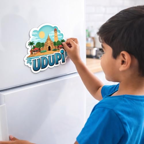 Image of Naxon Udupi City Krishna Temple & Coastal Karnataka Theme Souvenir Wooden Fridge Magnet | 3x3 Inch Refrigerator Magnet for Kitchen & Home Decor | Travel Gift from Udupi | Pack of 1