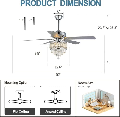 Image of 52'' Modern Crystal Chandelier Ceiling Fan with Light