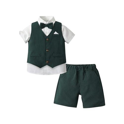 Image of Boarnseorl Baby Boys Shorts Sets, Infant Shirt+Shorts+Bow Tie+Vest,Toddler Gentleman Outfits Suits