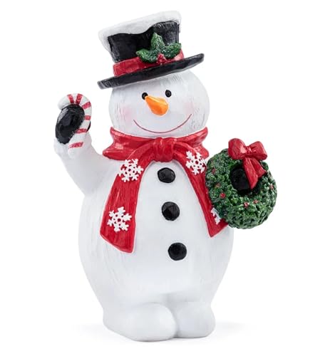 Napco Cheerful Snowman Figurine with Candy Cane & Christmas Wreath
