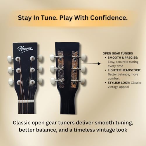 Image of Henrix 38C 38 Inch Cutaway Basswood Acoustic Guitar With Dual Action Truss Rod, Gigbag, Picks, String Set, String Winder, Strap, Polishing Cloth & Ebook - Black