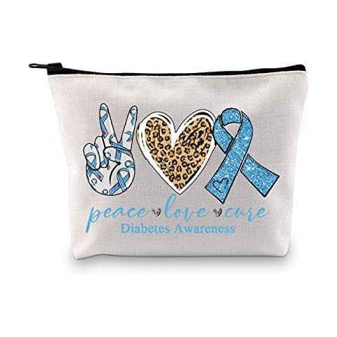 PXTIDY Funny Diabetic Gift Diabetes Warrior Gift Peace Love Cure Diabetes Awareness Cosmetic Bag Medical Alert Diabetic Makeup Bag Diabetic Emergency Survival Kit Zipper Pouch Cover