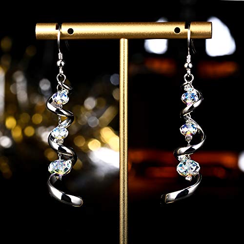 PATISORNA 925 Sterling Silver Earrings Dangle Earrings for Women|Spiral Multi Crystal Drop Earrings|iridescent Statement Earrings Jewelry Gifts for Her4