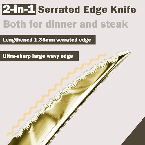 Image of Aurum Gold French Style Silverware Set | 5-Piece Hammered Flatware with 2-in-1 Serrated Knife | 18 /10 Stainless Steel Cutlery Set | Perfect for Home, Restaurant & Luxury Gifting