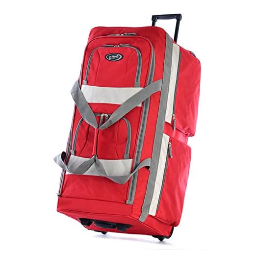 Olympia 8 Pocket Rolling Duffel Bag, Red, 33 inch