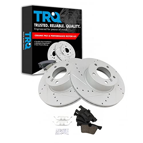 TRQ Front Ceramic Brake Pad & Replacement Performance Rotor Kit Compatible with BMW