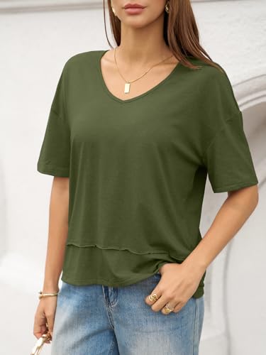 Image of UNCLECAT Womens V Neck T Shirts Summer Trendy Loose Fit Casual Tops Tees