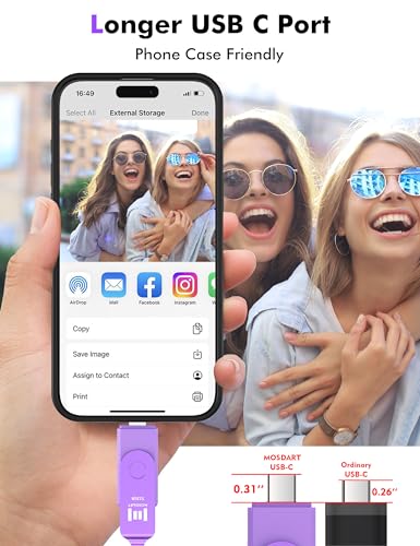 Image of MOSDART 512GB USB C 3.2 Fast Speed C and A Dual Flash Drive, exFAT Memory Stick with Keychain and LED Indicator, for iPhone 15,16,17, Android Phone, iPad, MacBook, and Other Laptops, Purple