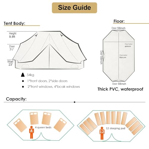 Carpa Bell de Algodón Impermeable 6x4m para 8-12 Personas miniatura 3