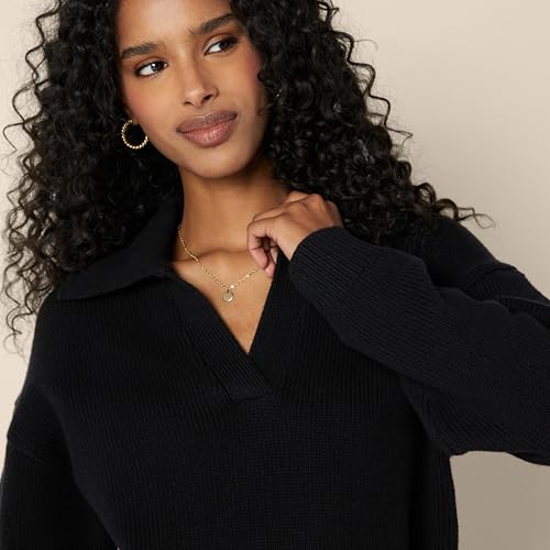 Image of Amazon Essentials Women's Regular-Fit Midweight Cotton Polo Pullover Sweater, Long Sleeve, V Neck, Collared