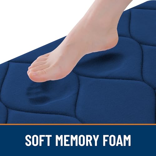 Image of Smiry Memory Foam Bath Mat 30''x20'', Ultra Soft Non-Slip Bathroom Rug, Plush Water Absorbent Quick Dry and Machine Washable Floor Mat for Shower, Tub & Home Decor, Navy Blue
