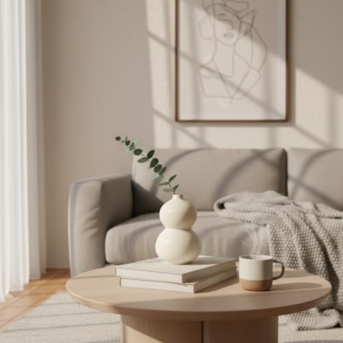 Image of Ceramic Stone Vase for Home Decor Ceramic Vase for Pampas Grass, Abstract Bubble Stacked Pebble Design, Minimalist Ceramic Vases for Flowers (White Bubble)