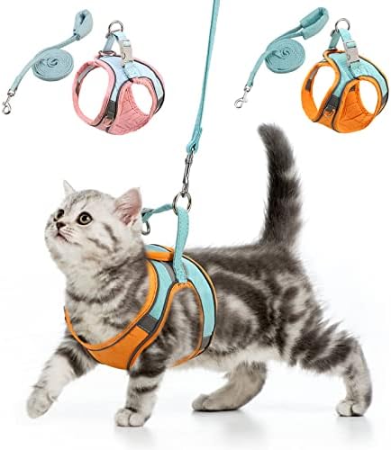 Brifit Escape-Proof Cat Harness and Leash Set for Walking, Adjustable Reflective Vest Harness, Puppy Harness and Lead Set, Walking Jacket Running Cushioning Vest for Small Cats, (XXS Orange)