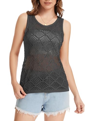 Image of Bosmeer Women's Hollow Sweater Vest Crochet Tank Tops Knit Out Sleeveless Cover Up Summer Boho Top Pullover