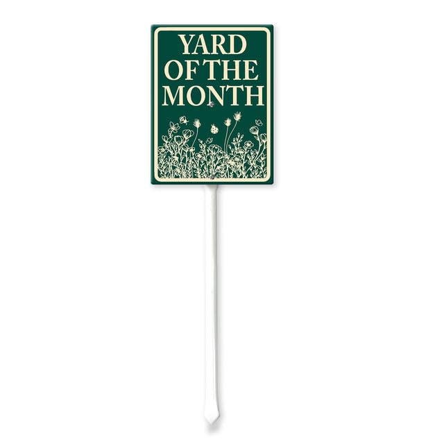 Geroclonup Yard Of The Month Yard Sign with Stake 4.6x6inch Aluminum Outdoor Decoration Sign Rustproof Sturdy Aluminum Sign for Outdoor Use Easy Install Set of 1