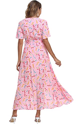 Image of VintageClothing Women's Wrap V Neck Floral Summer Dresses High Low Maxi Casual