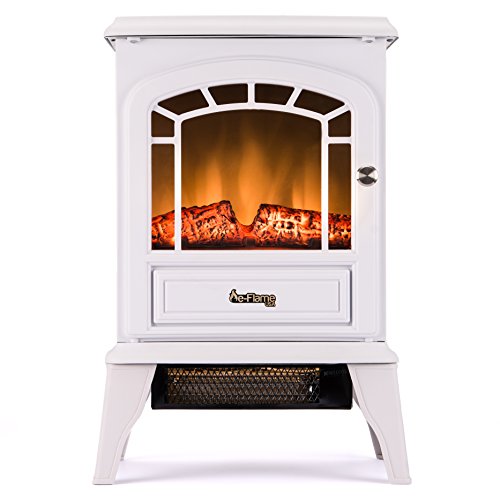 e-Flame USA Aspen Freestanding Electric Fireplace Stove - 3-D Log and Fire Effect (White)