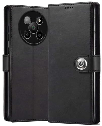 Image of SHINESTAR Leather Finish Flip Back Cover for Lava Agni 2 5G | Inside TPU & Inbuilt Stand| Stylish Button Magnetic Closure | Wallet Style Back Cover Case for Lava Agni 2 5G - Black