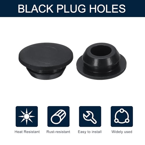Image of uxcell 10pcs Hole Plug 1 /2 Inch (12mm) Button Plugs Fit for 9mm Hole, Snap in Locking Hole Tube Plug Silicone Tube Waterproof Plug Tube Plug, Black
